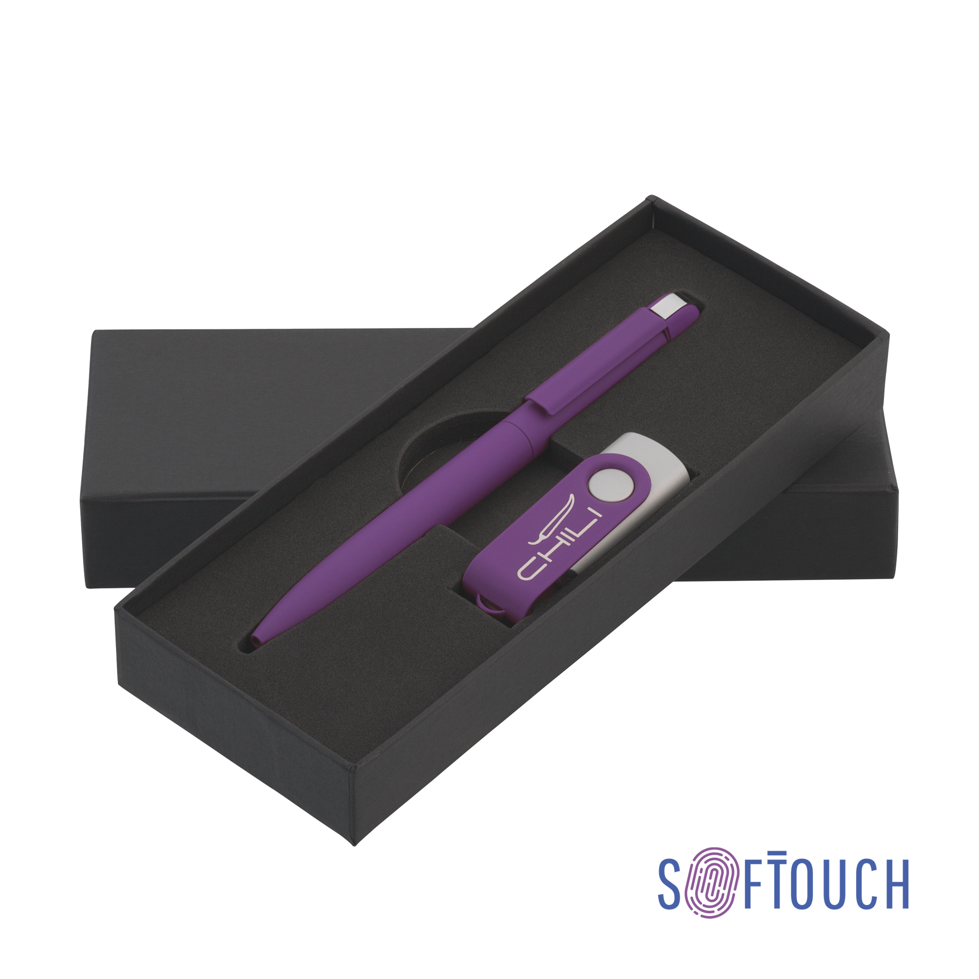Набор ручка + флеш-карта 16 Гб в футляре, покрытие soft touch-0