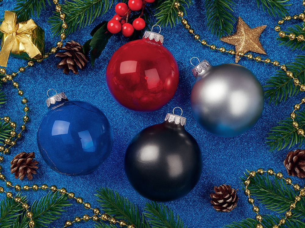 Стеклянный елочный шар Christmas bauble, черный металлик, с серебристым колпачком в черной коробке-5