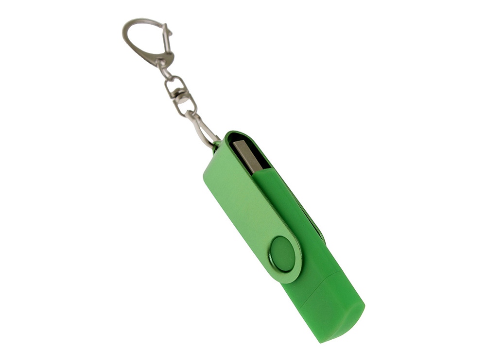 USB-флешка на 64 Гб 2 в 1 поворотный механизм, c дополнительным разъемом Type-C с одноцветным металлическим клипом, зеленый-1