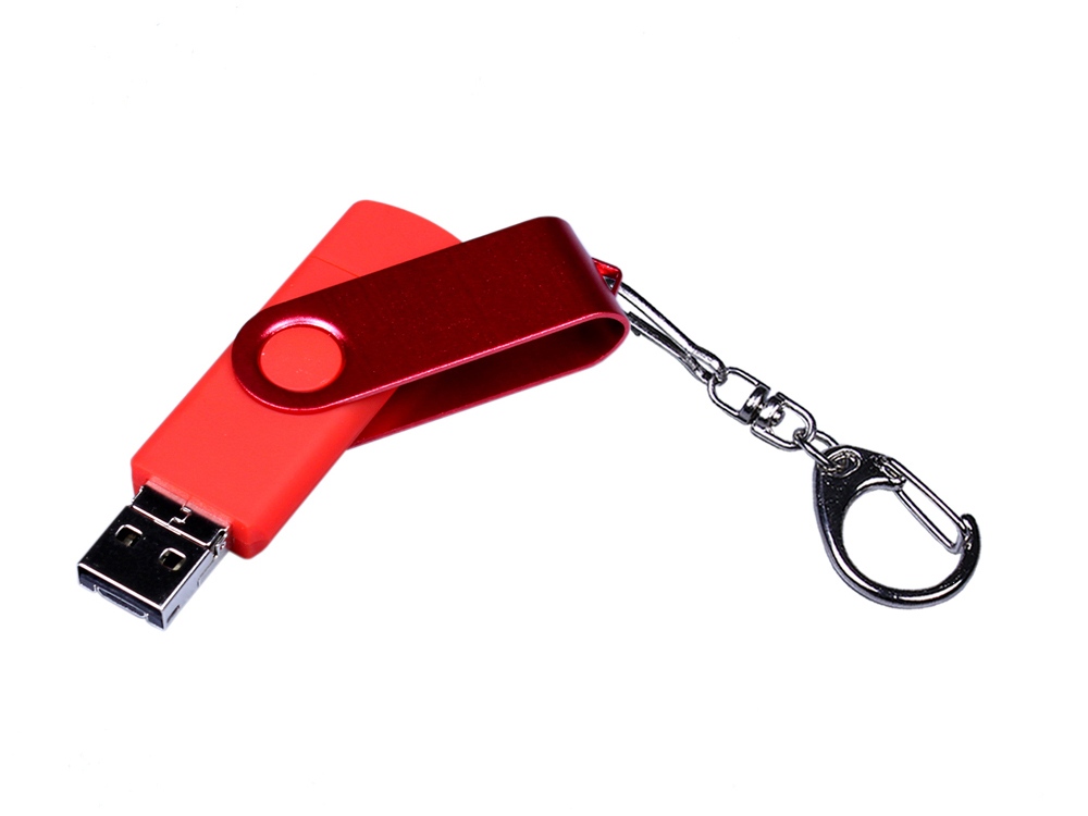 USB-флешка на 64 ГБ 3 в 1 поворотный механизм, c двумя дополнительными разъемами MicroUSB и TypeC C с одноцветным металлическим клипом, красный-3