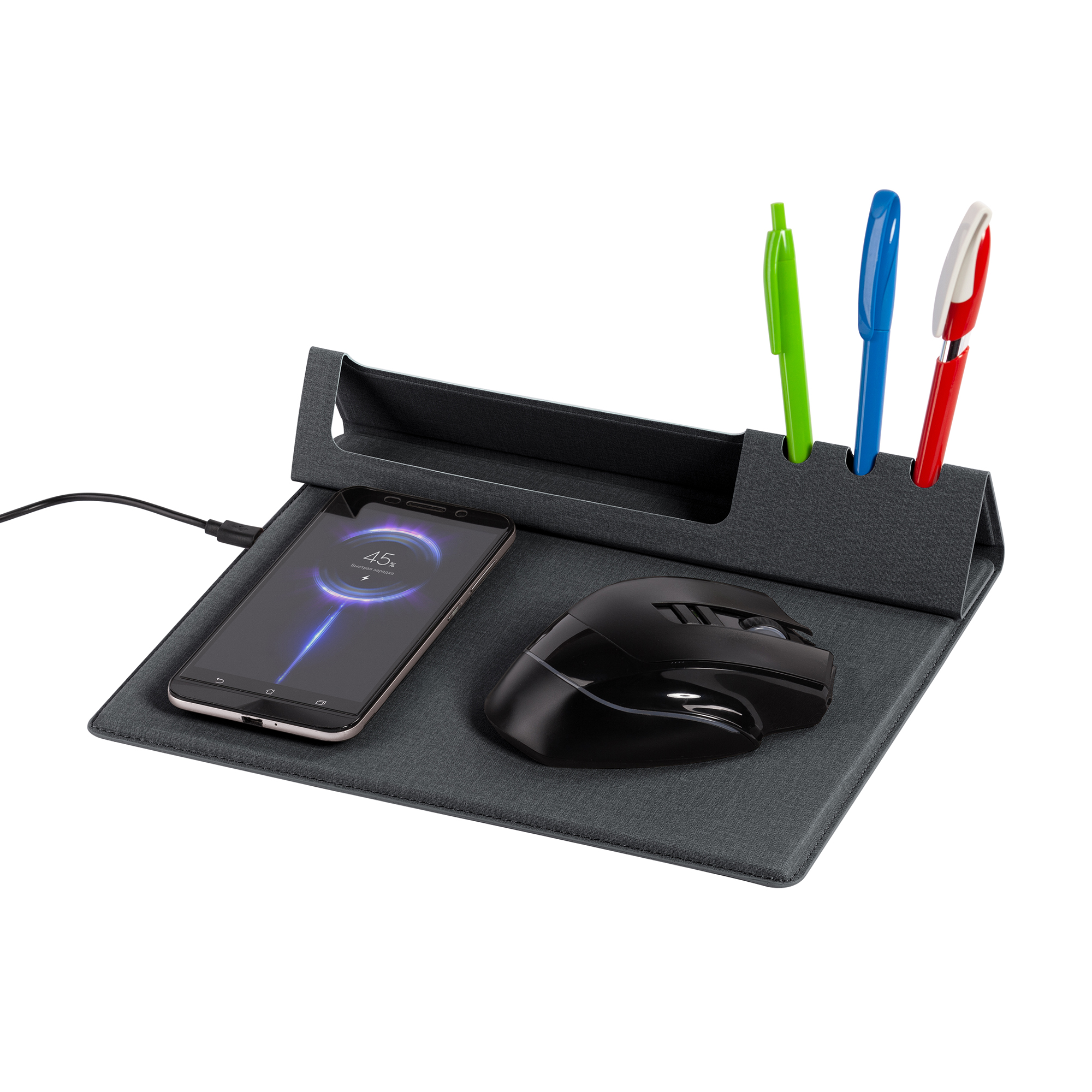 Настольная складная подставка "Cool Desk" с беспроводным (10W) зарядным устройством и ковриком для мыши-4