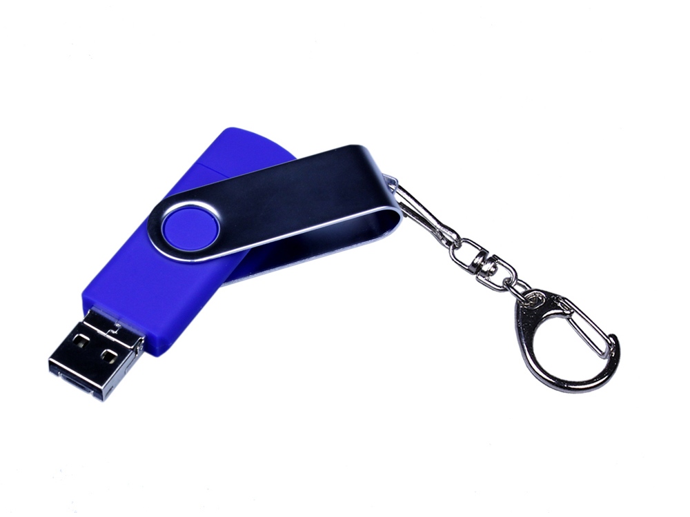 USB-флешка на 64 ГБ поворотный механизм, c двумя дополнительными разъемами MicroUSB и TypeC, синий-1
