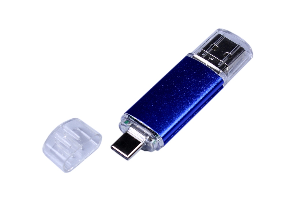 USB-флешка на 32 Гб c двумя дополнительными разъемами MicroUSB и TypeC, синий-3