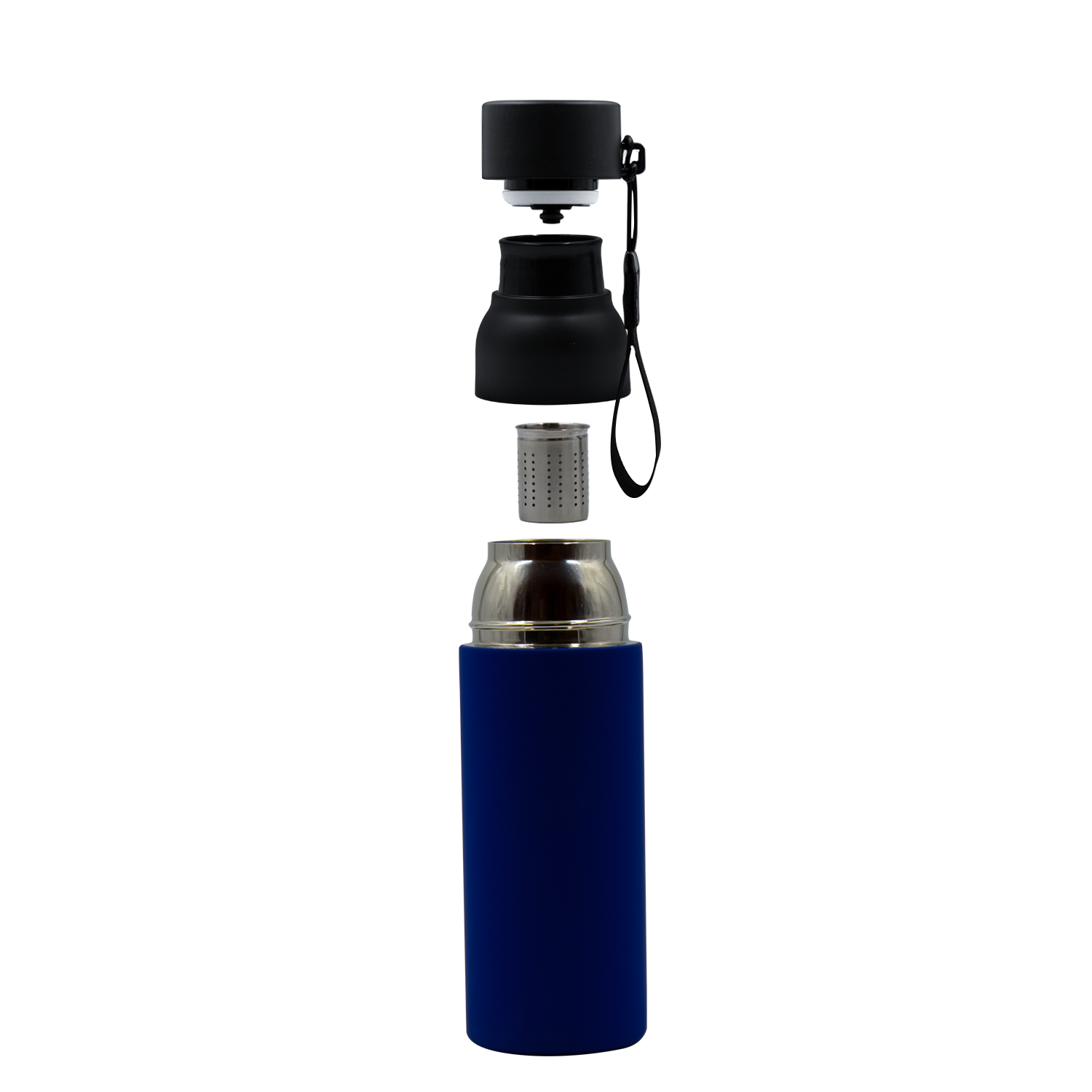 Термобутылка Button Black (черный с синим)-4
