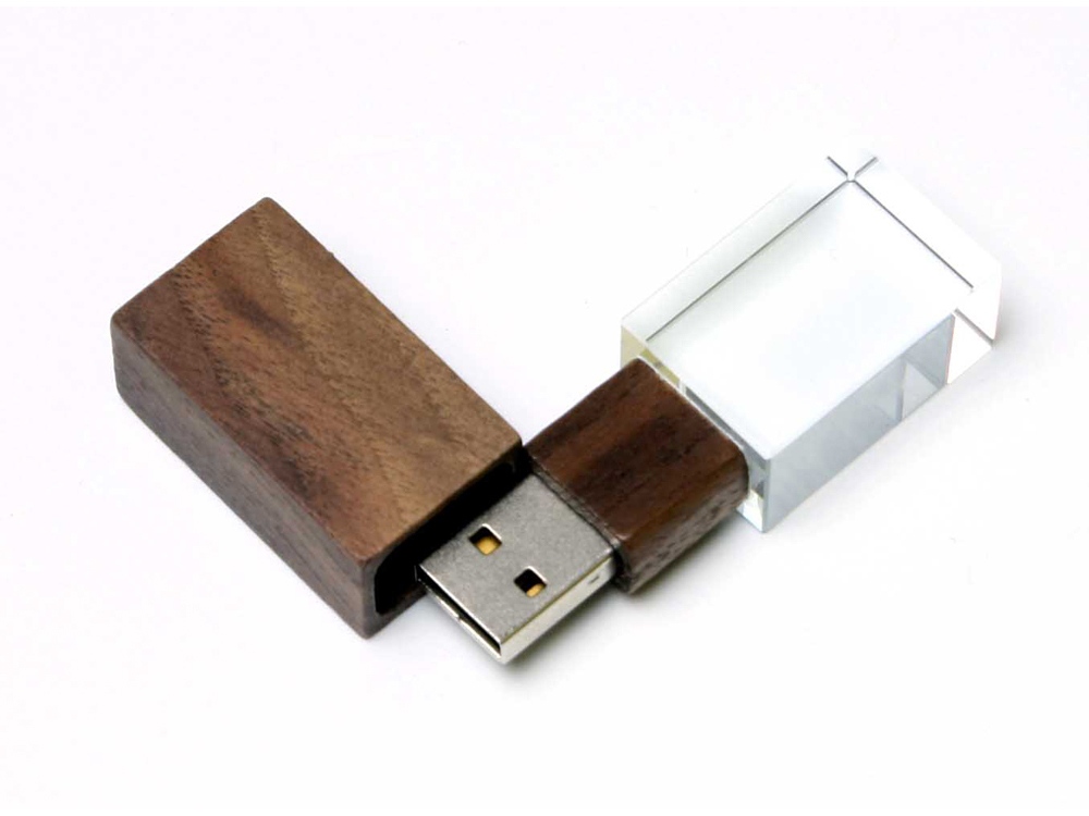 USB-флешка на 64 ГБ прямоугольной формы, под гравировку 3D логотипа, материал стекло, с деревянным колпачком красного цвета, красный-1
