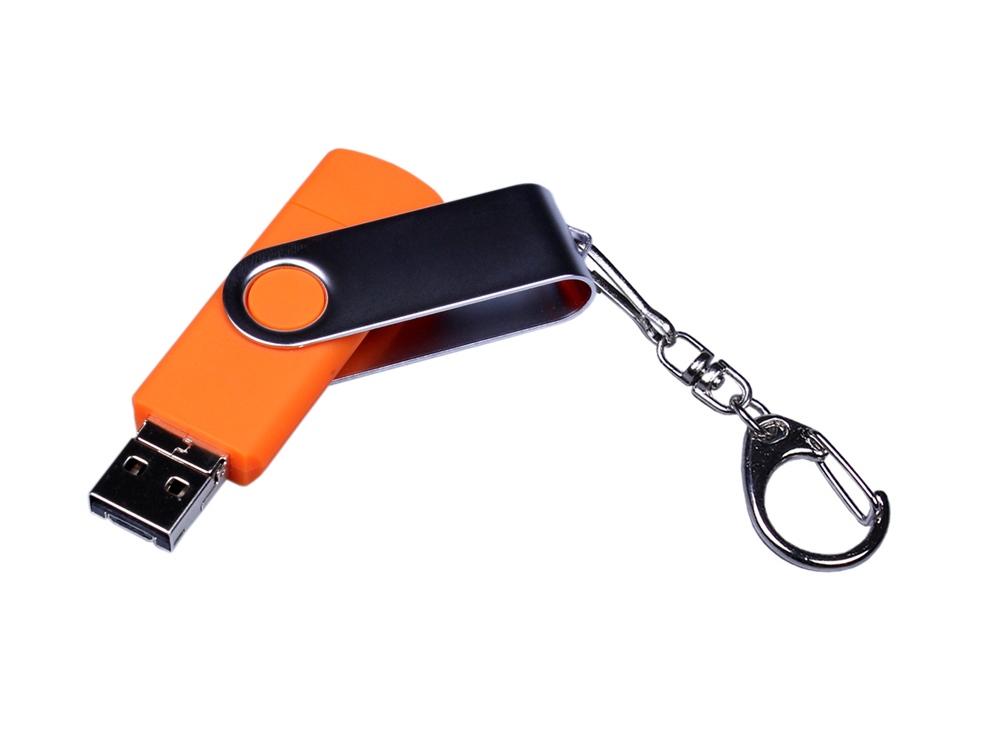 USB-флешка на 32 Гб поворотный механизм, c двумя дополнительными разъемами MicroUSB и TypeC, оранжевый-1