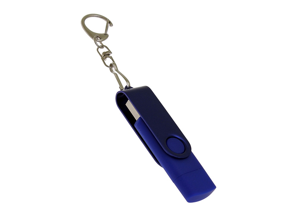 USB-флешка на 256 Гб 2 в 1 поворотный механизм, c дополнительным разъемом Type-C с одноцветным металлическим клипом, синий-0