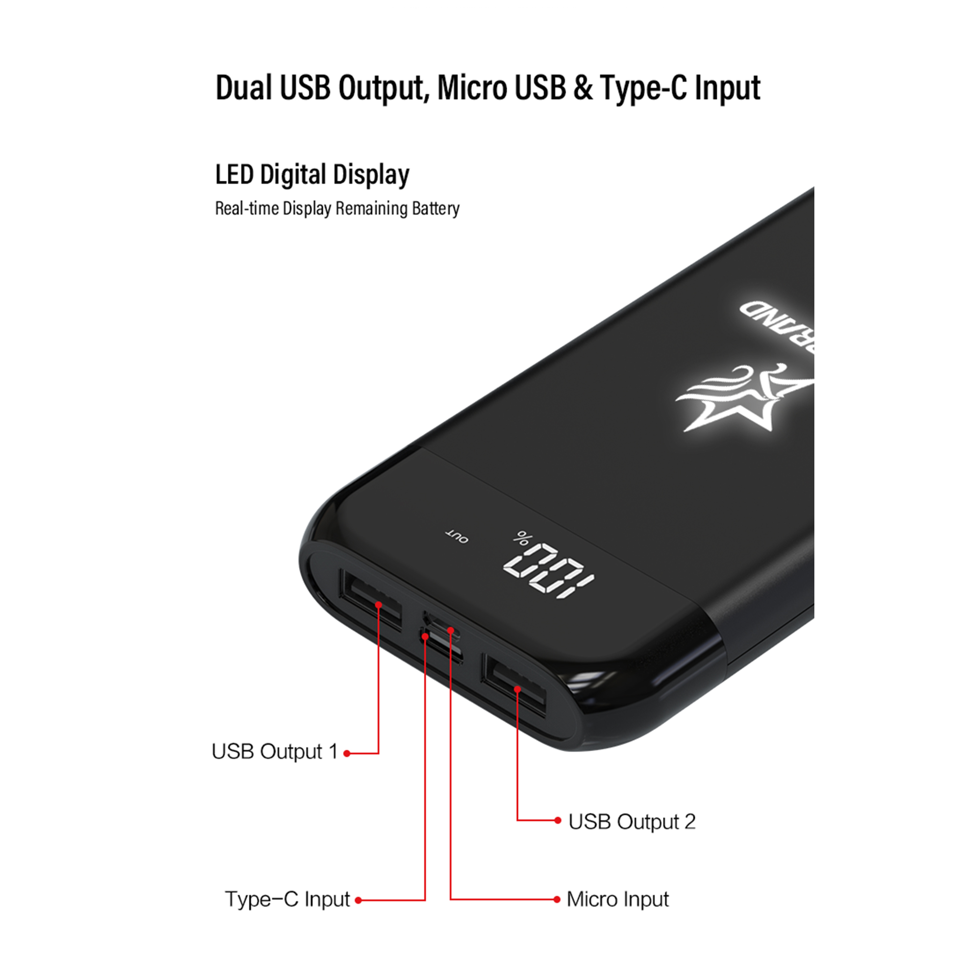 Беспроводное зарядное устройство "ShineMax SOFTTOUCH", 10000 mAh с подсветкой логотипа и цифровым индикатором заряда-5