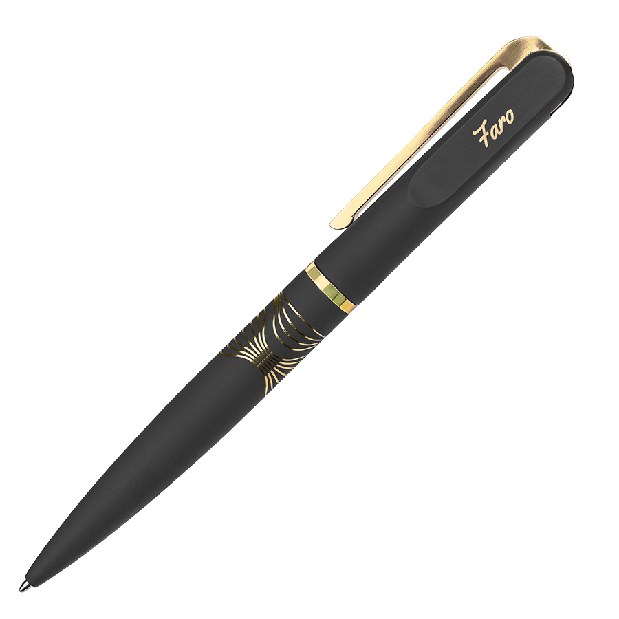 Ручка шариковая FARO, покрытие soft touch, черный, золотистый-5