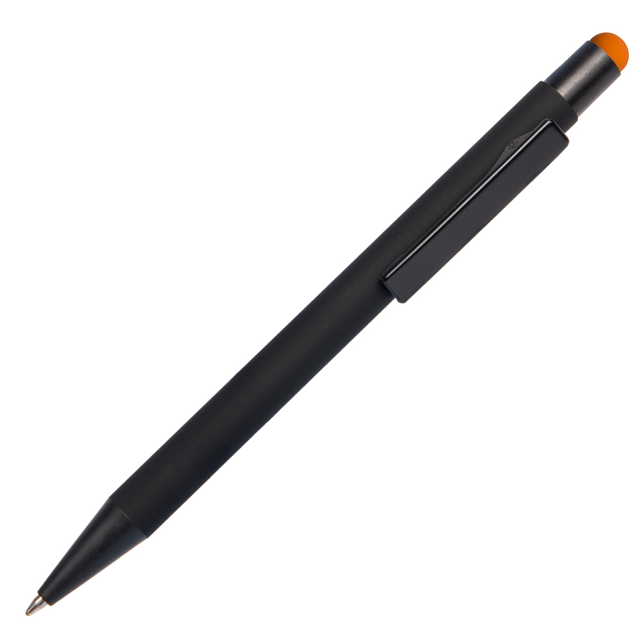 Ручка шариковая FACTOR BLACK со стилусом, черный, оранжевый-0