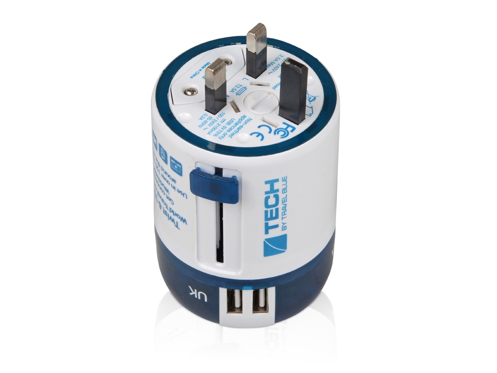 Адаптер с 2-умя USB-портами для зарядки Travel Blue Twist & Slide Adaptor голубой/белый-4