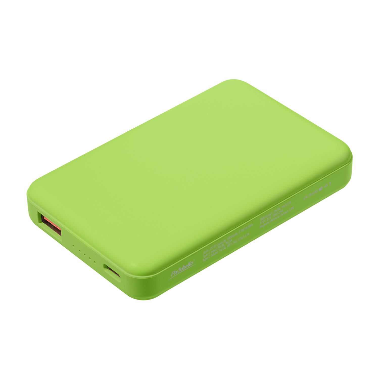 Внешний аккумулятор Ларго PD (Largo PD) 5000mAh с функцией беспроводной зарядки 15W, салатовый-1