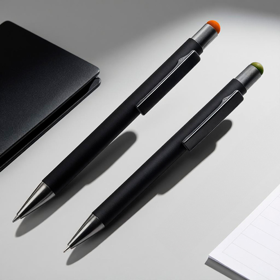 Ручка шариковая FACTOR BLACK со стилусом, черный, оранжевый-5