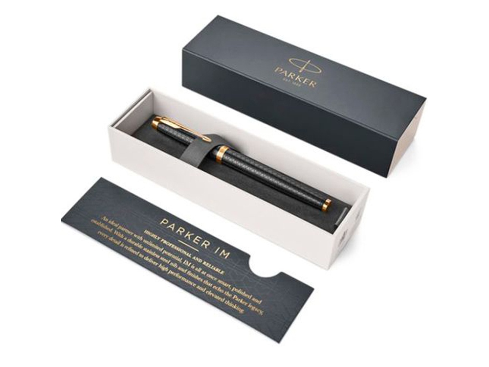 Перьевая ручка Parker IM Premium Black GT, перо: F, цвет чернил: blue, в подарочной упаковке.-4