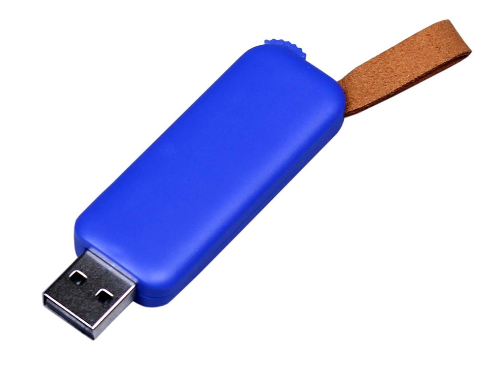USB-флешка промо на 64 Гб прямоугольной формы, выдвижной механизм, синий-0