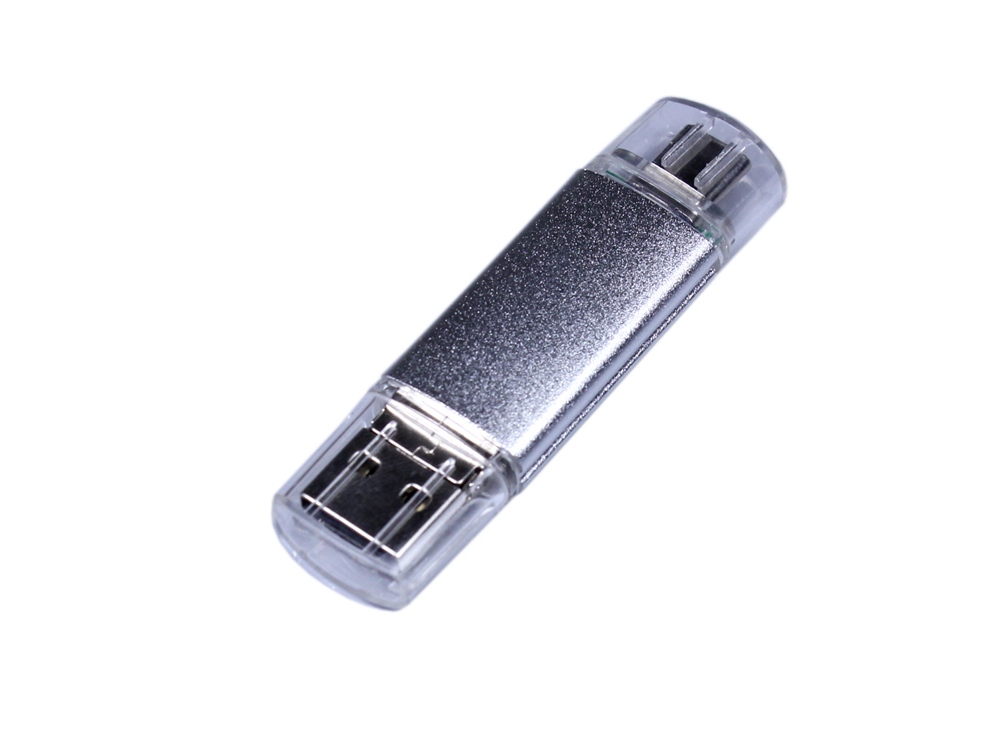 USB-флешка на 64 ГБ c двумя дополнительными разъемами MicroUSB и TypeC, серебро-0