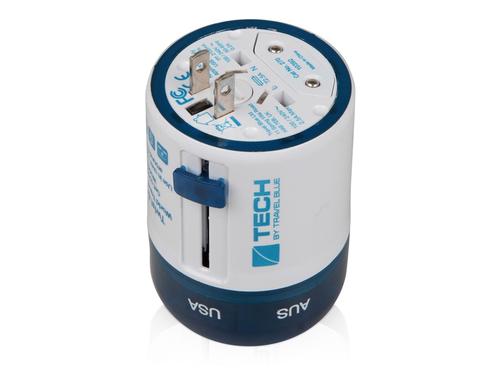 Адаптер с 2-умя USB-портами для зарядки Travel Blue Twist & Slide Adaptor голубой/белый-5