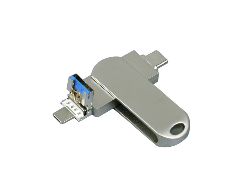Металлическая флешка для айфона 3 в 1 (i-flash_TYPEC_3_in_1.128.S, I= 128 Гб USB 3.0, Металлический корпус. Без перс.)-1