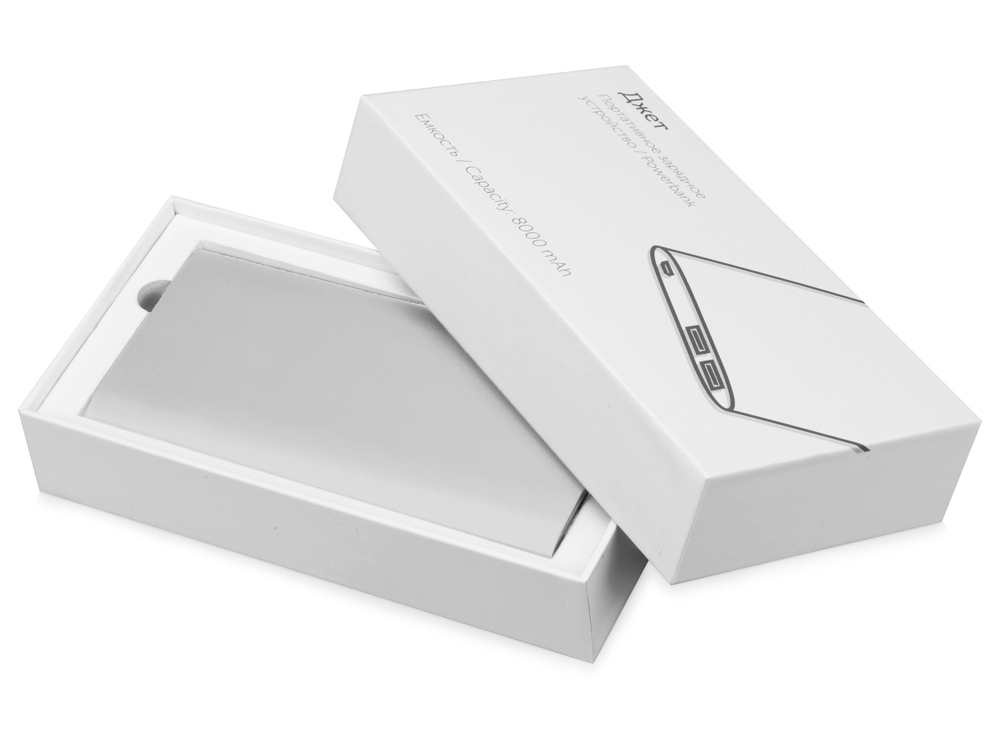 Портативное зарядное устройство Джет с 2-мя USB-портами, 8000 mAh, серебристый-5
