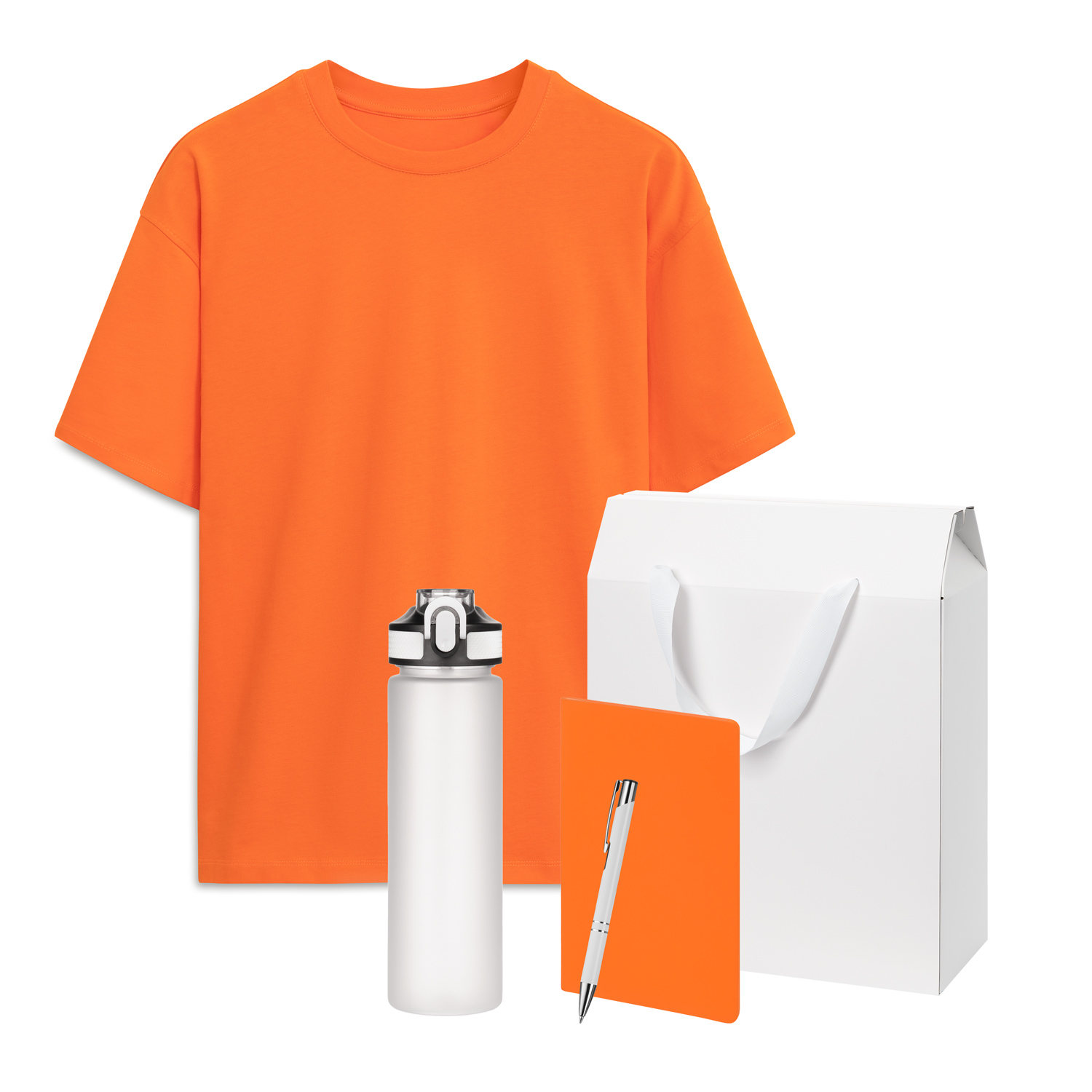 Набор с одеждой Раст (Rust) (футболка, бутылка, блокнот, ручка), оранжевый/белый, M/L-0