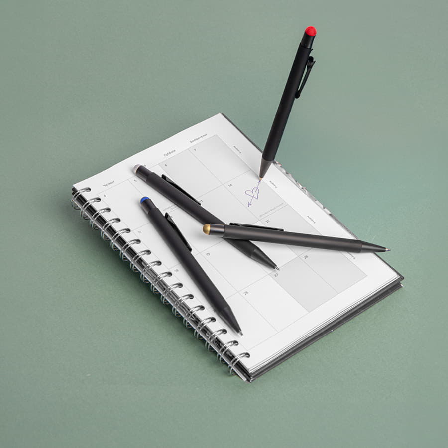 Ручка шариковая FACTOR BLACK со стилусом, черный, красный-5