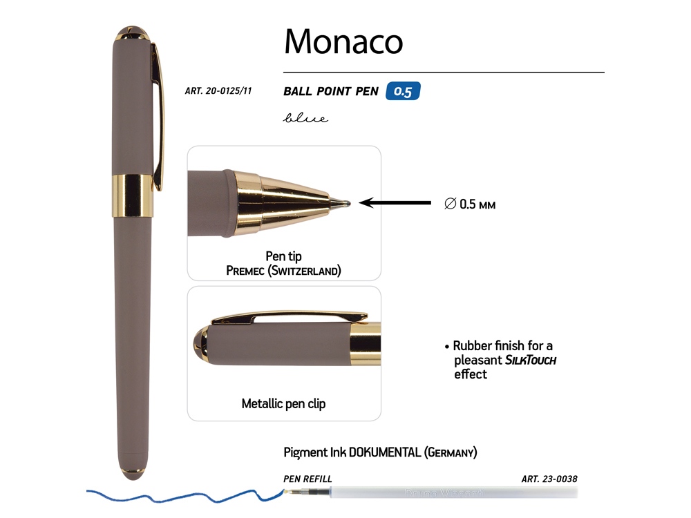 Ручка пластиковая шариковая Monaco, 0,5мм, синие чернила, серый-2