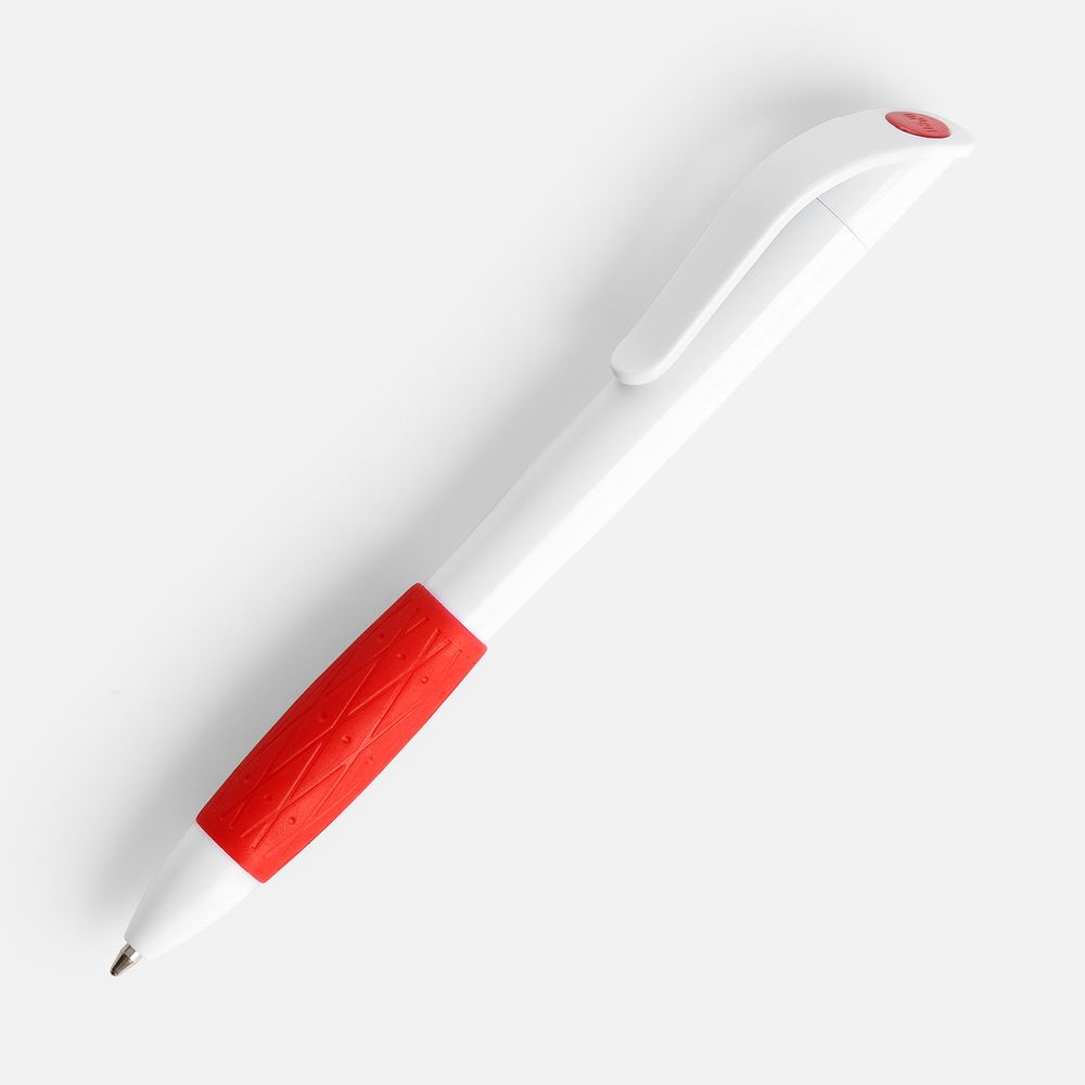 Ручка шариковая Grip, белая с красным-0