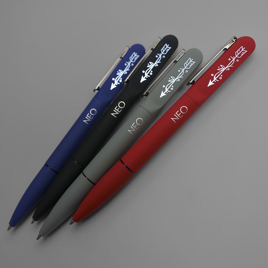 Ручка шариковая NEO с подсветкой после гравировки, soft touch, красный, серый-5