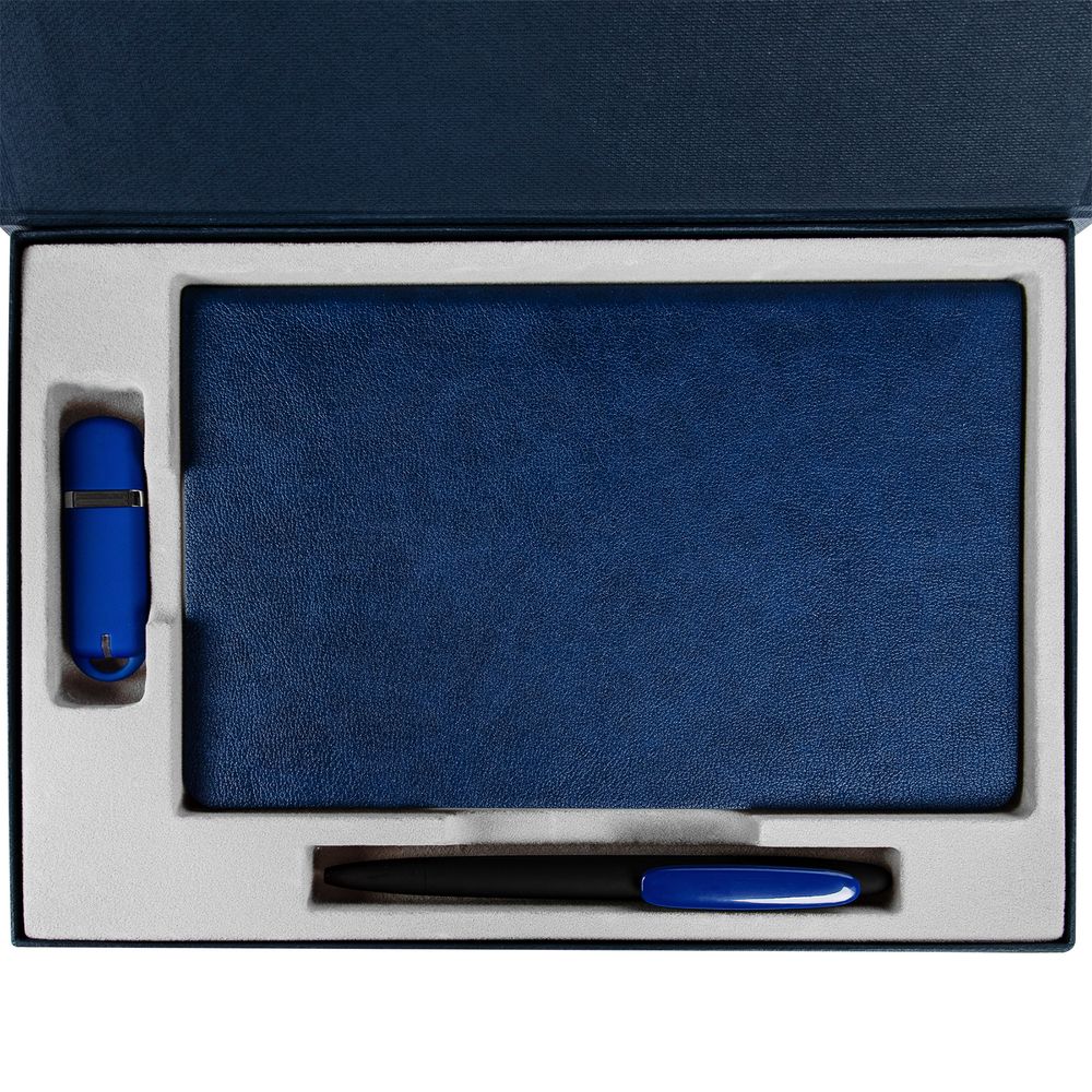 Коробка Silk с ложементом под ежедневник 13x21 см, флешку и ручку, ver. 2, темно-синяя-2