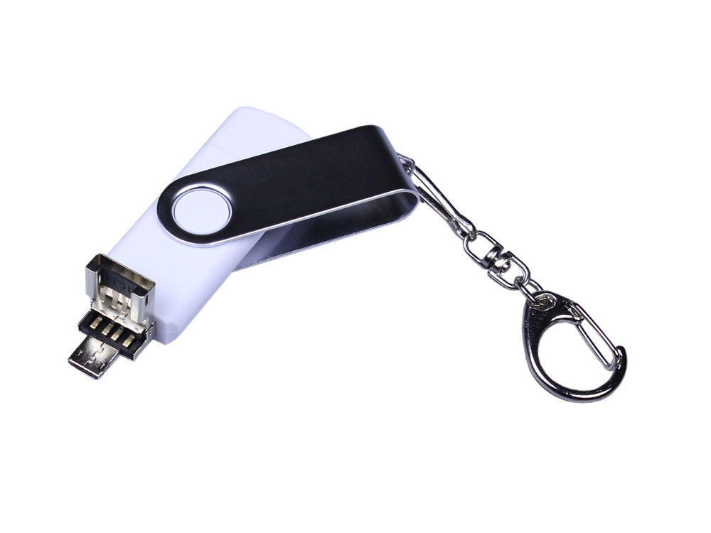 USB-флешка на 16 Гб поворотный механизм, c двумя дополнительными разъемами MicroUSB и TypeC, белый-2
