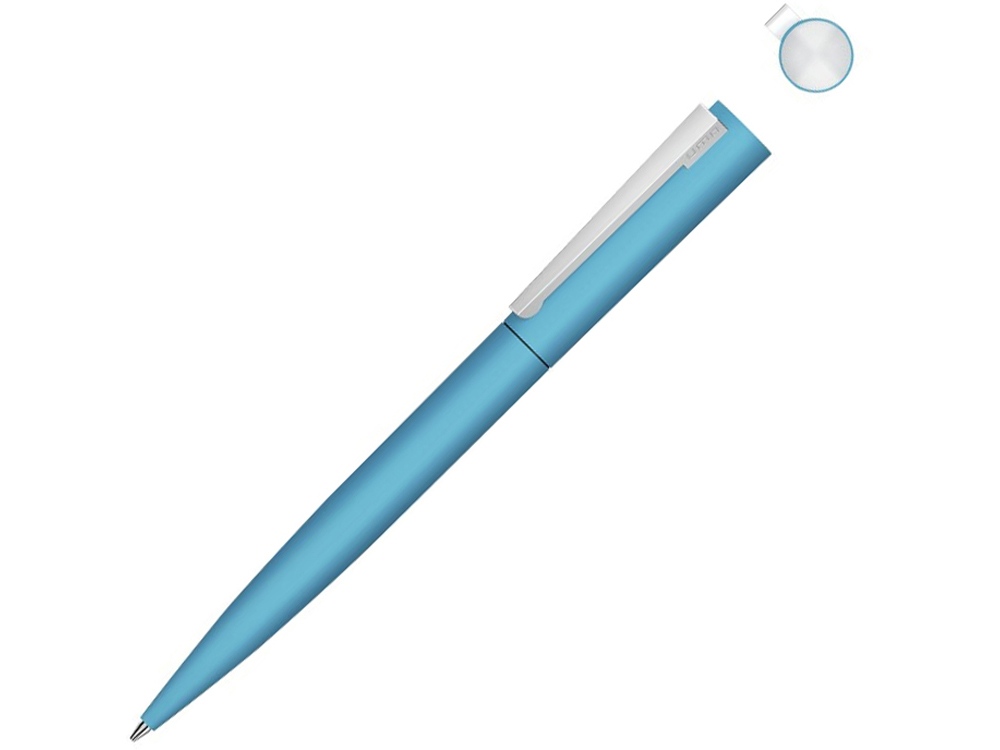 Металлическая шариковая ручка soft touch Brush gum, голубой-0
