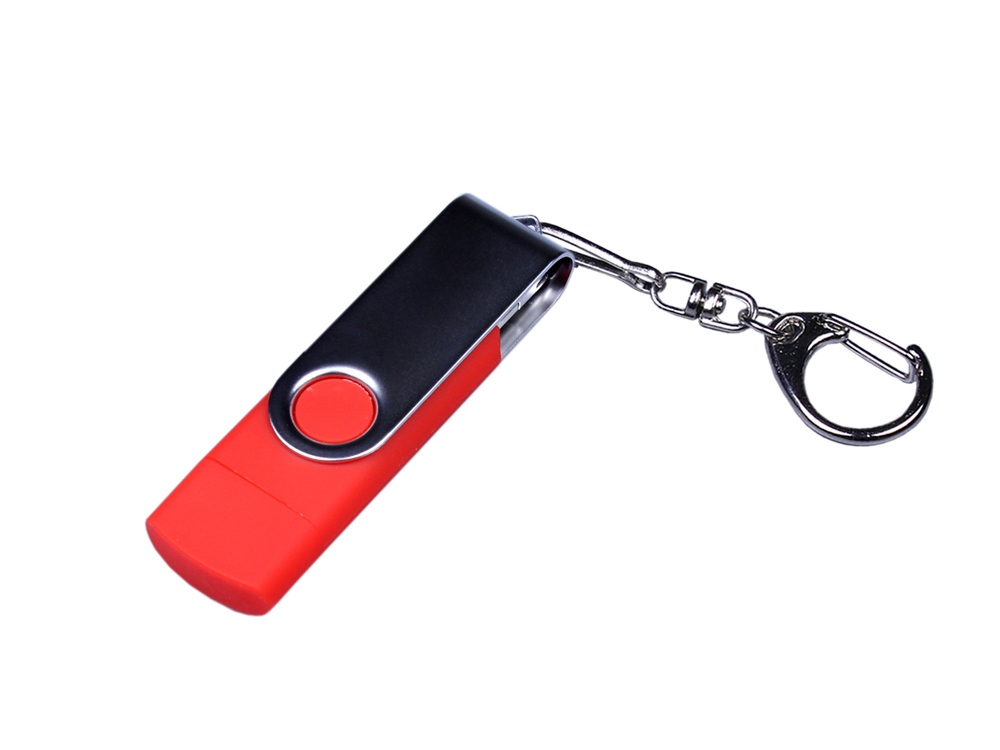USB-флешка на 16 Гб поворотный механизм, c двумя дополнительными разъемами MicroUSB и TypeC, красный-0