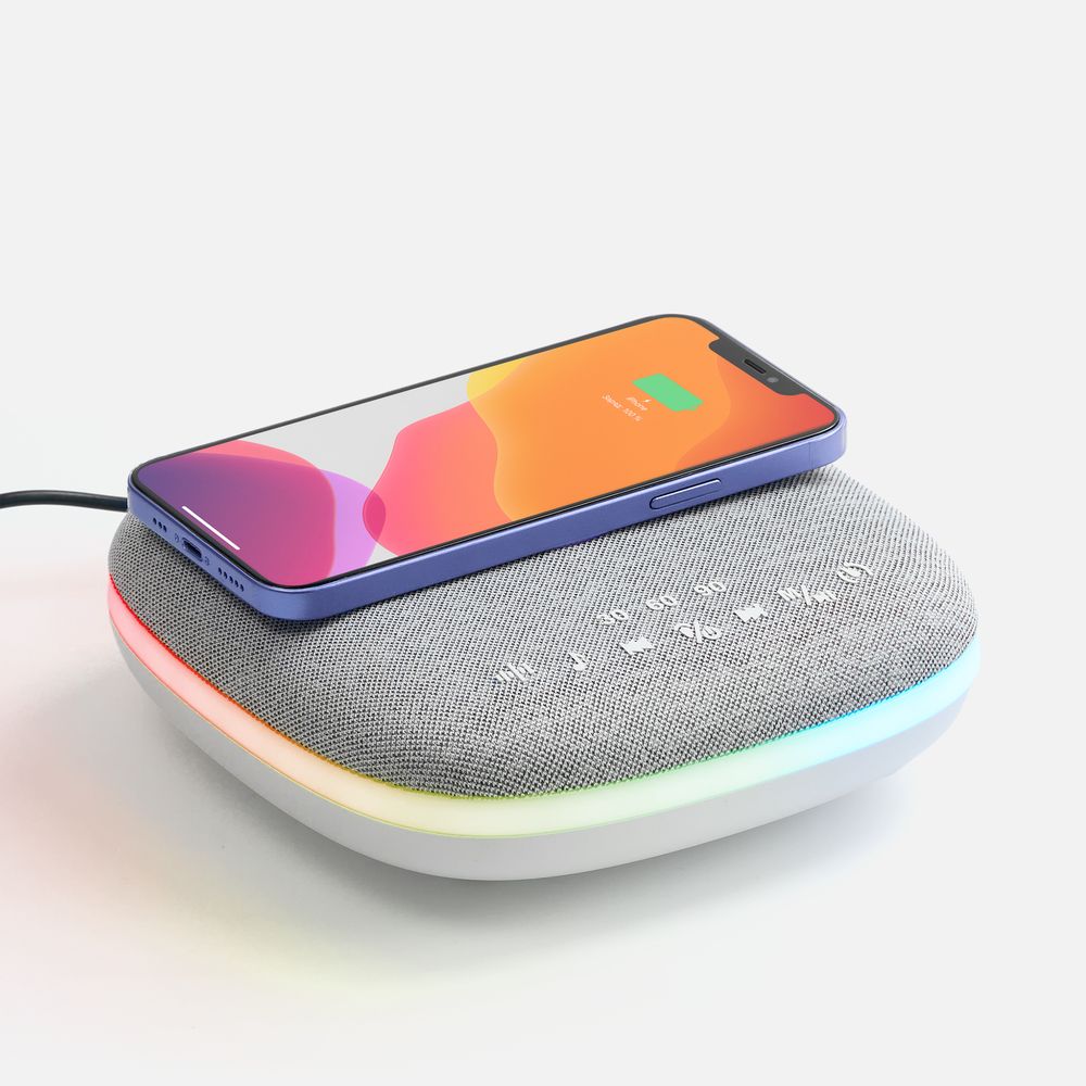 Bluetooth-колонка с беспроводной зарядкой и подсветкой Terrafonic, серая-1