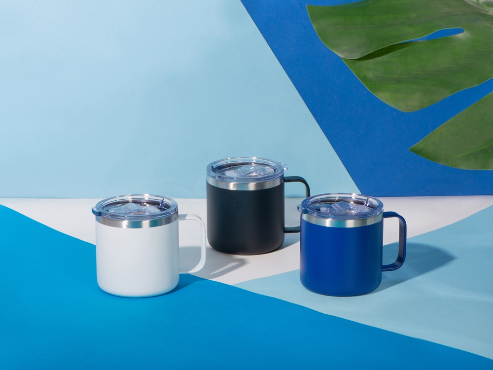 Кружка стальная Alaska с крышкой слайдером, powder coating, синий-8