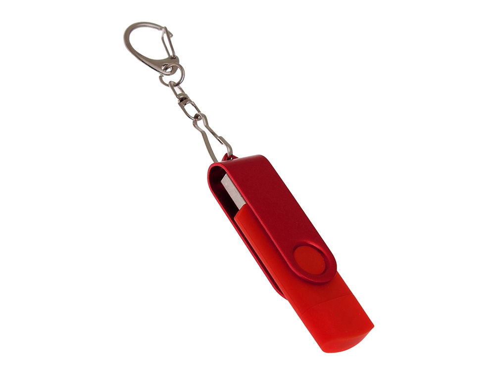 USB-флешка на 256 Гб 2 в 1 поворотный механизм, c дополнительным разъемом Type-C с одноцветным металлическим клипом, красный-0