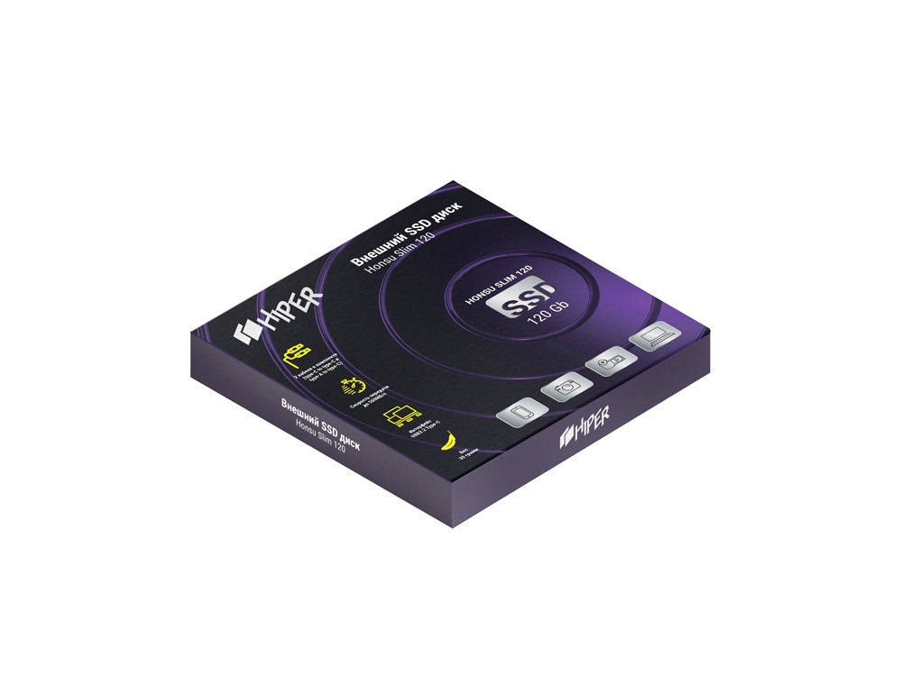 Внешний SSD накопитель Honsu Slim 120 120GB USB3.1 Type-C, Slim, Hiper-1