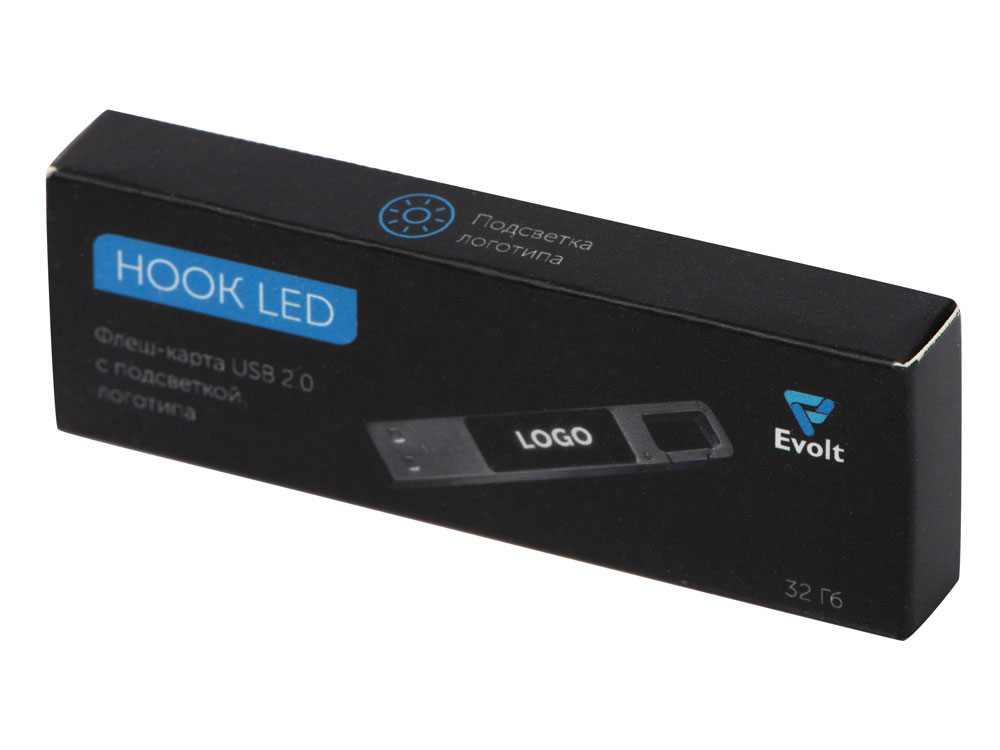 USB 2.0- флешка на 32 Гб c подсветкой логотипа Hook LED, темно-серый, белая подсветка-9