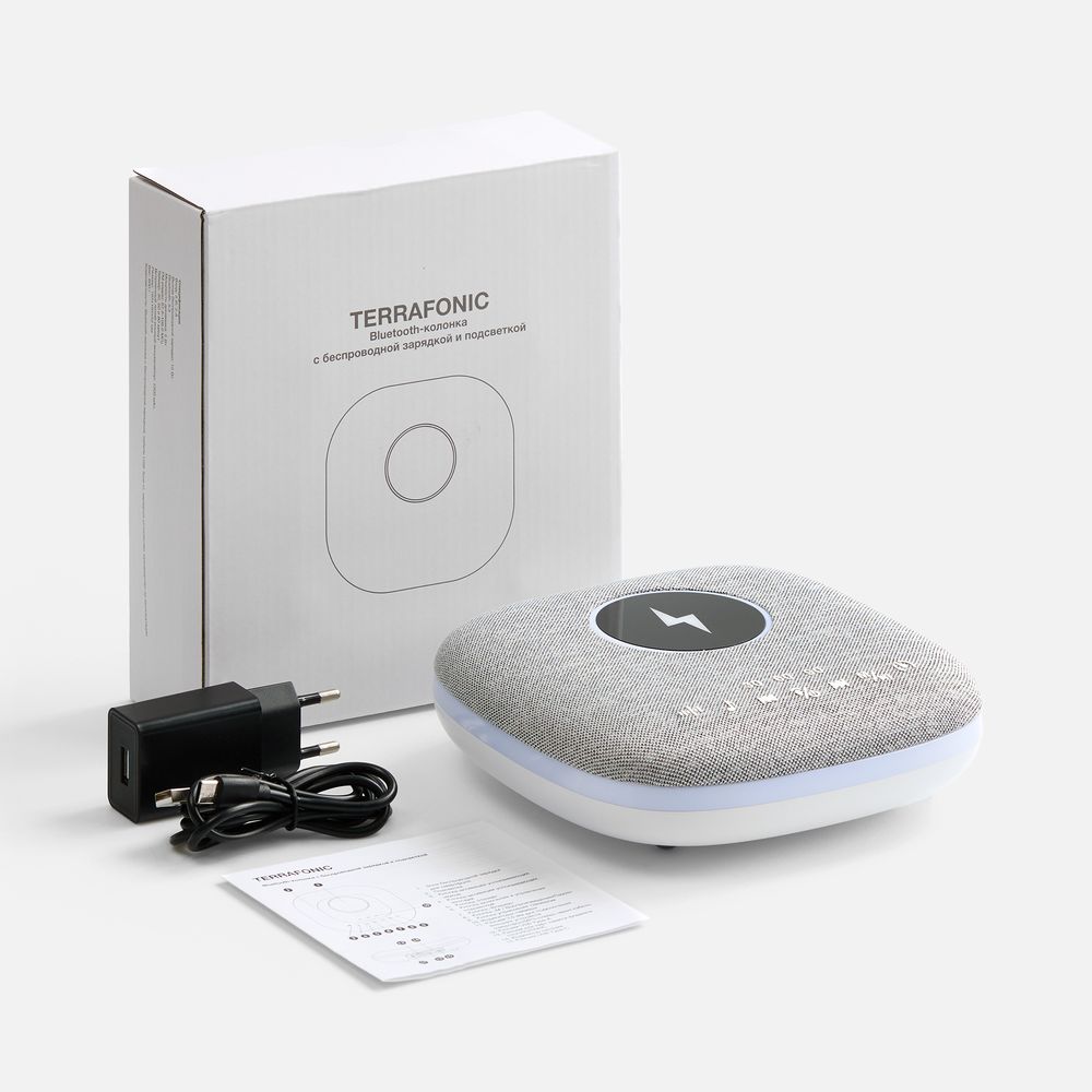 Bluetooth-колонка с беспроводной зарядкой и подсветкой Terrafonic, серая-5