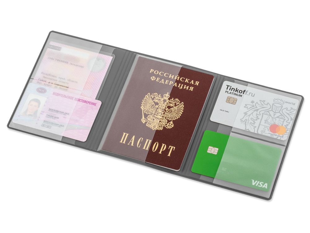 Обложка на магнитах для автодокументов и паспорта Favor, темно-серая-1