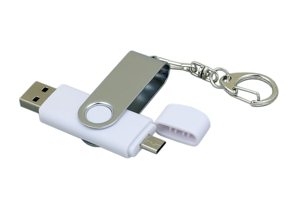 Флешка с  поворотным механизмом, c дополнительным разъемом Micro USB, 16 Гб, белый-1