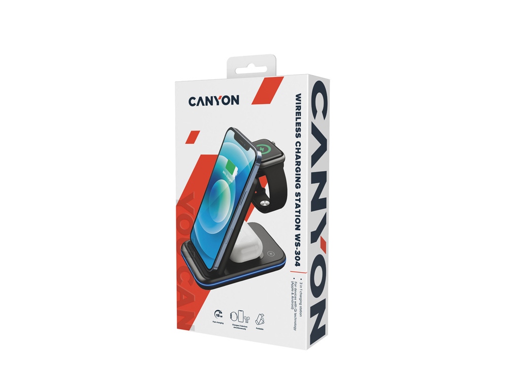 Беспроводное зарядное устройство 3-в-1 CANYON WS-304 (CNS-WCS304B), 15W, черный-9