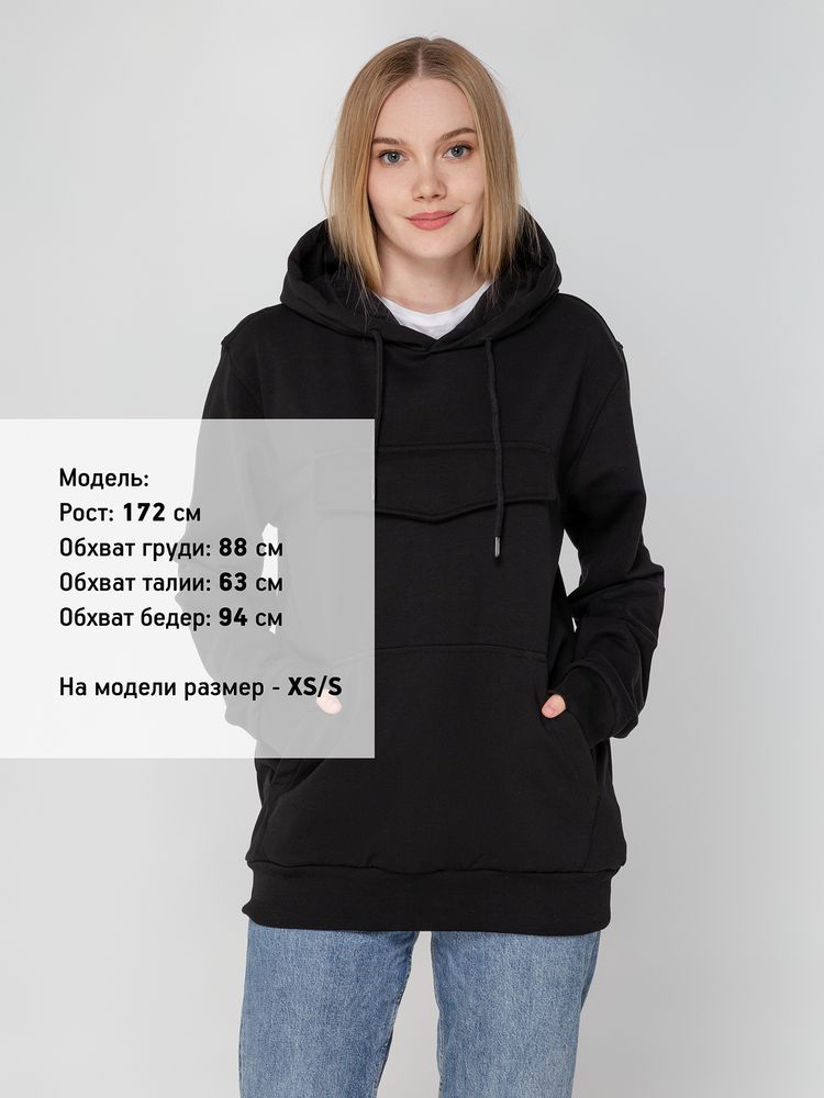 Худи унисекс с карманом на груди Chest Pocket, черное-4
