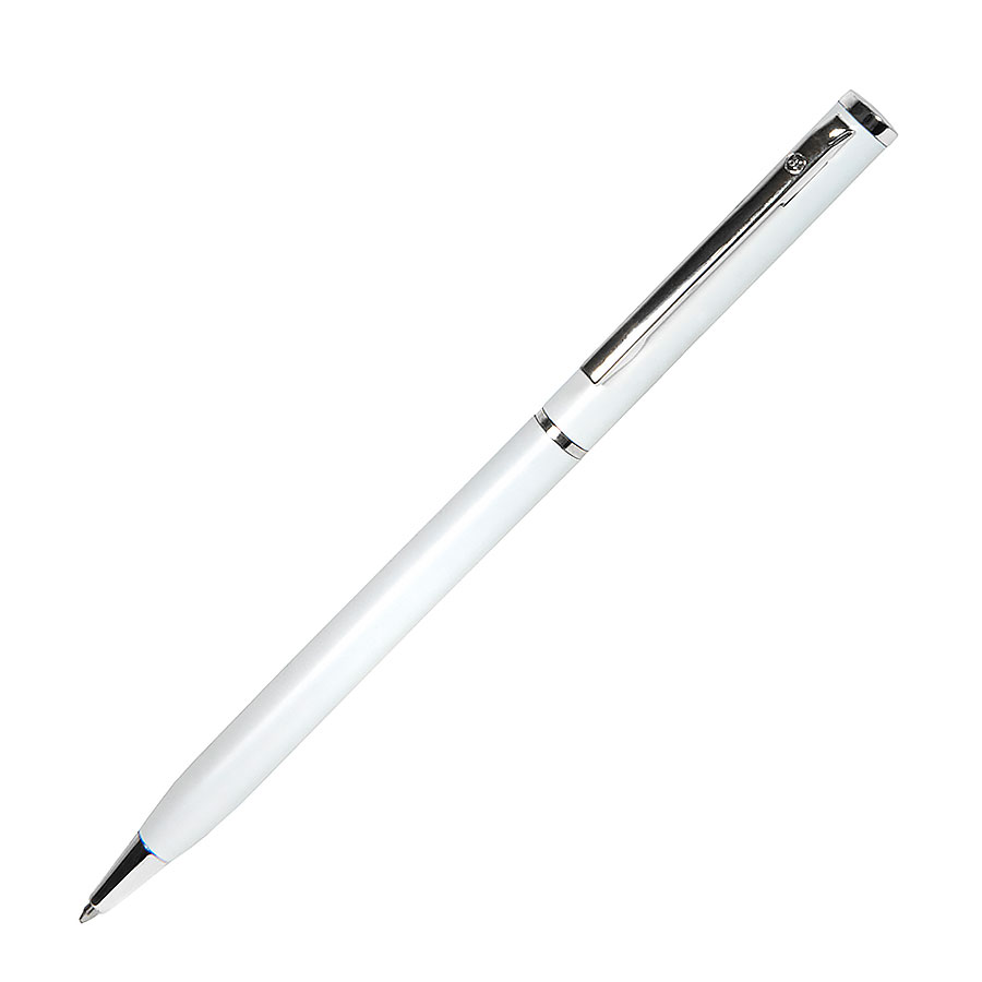 Ручка шариковая SLIM, белый, серебристый-0