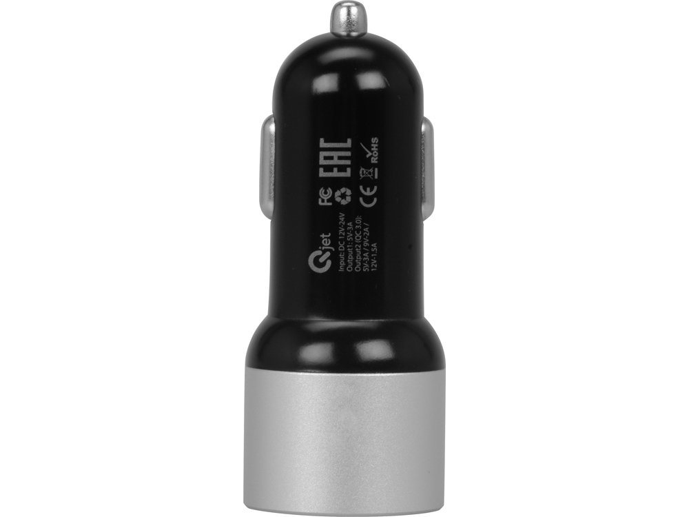 Адаптер автомобильный USB с функцией быстрой зарядки QC 3.0 TraffIQ, черный/серебристый-4