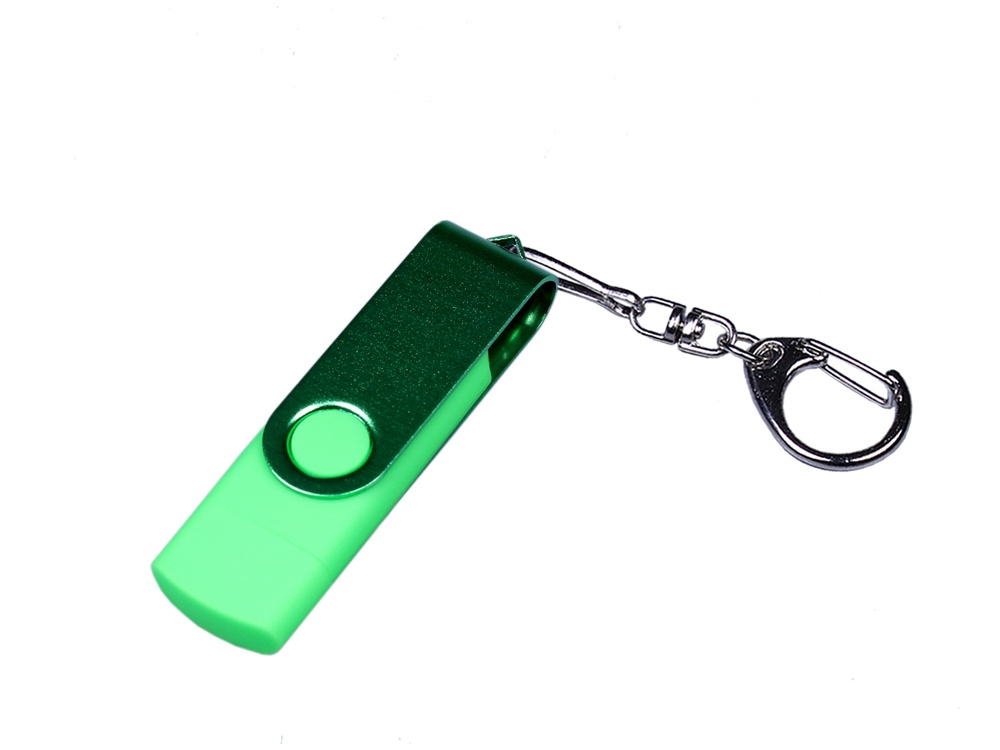 USB-флешка на 32 Гб 3 в 1 поворотный механизм, c двумя дополнительными разъемами MicroUSB и TypeC C с одноцветным металлическим клипом, зеленый-0