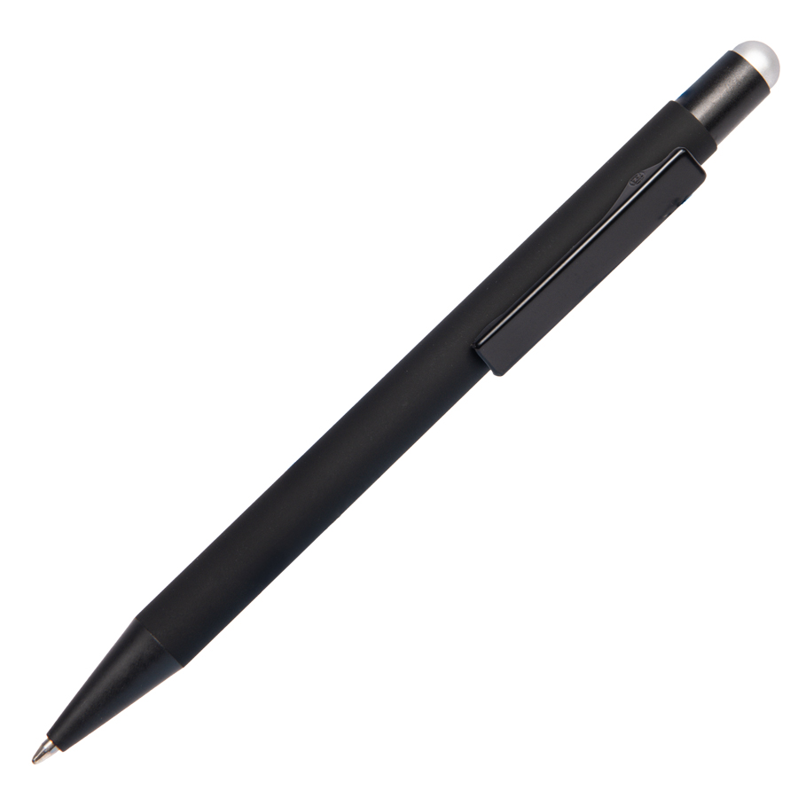 Ручка шариковая FACTOR BLACK со стилусом, черный, серебристый-0