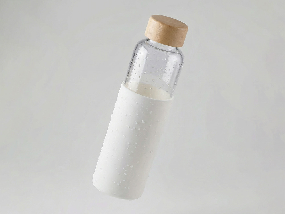 Бутылка для воды стеклянная Refine, в чехле, 550 мл, белый-0