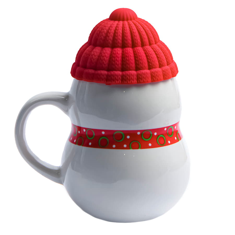 Кружка SNOWMAN с крышкой, белый, красный-1