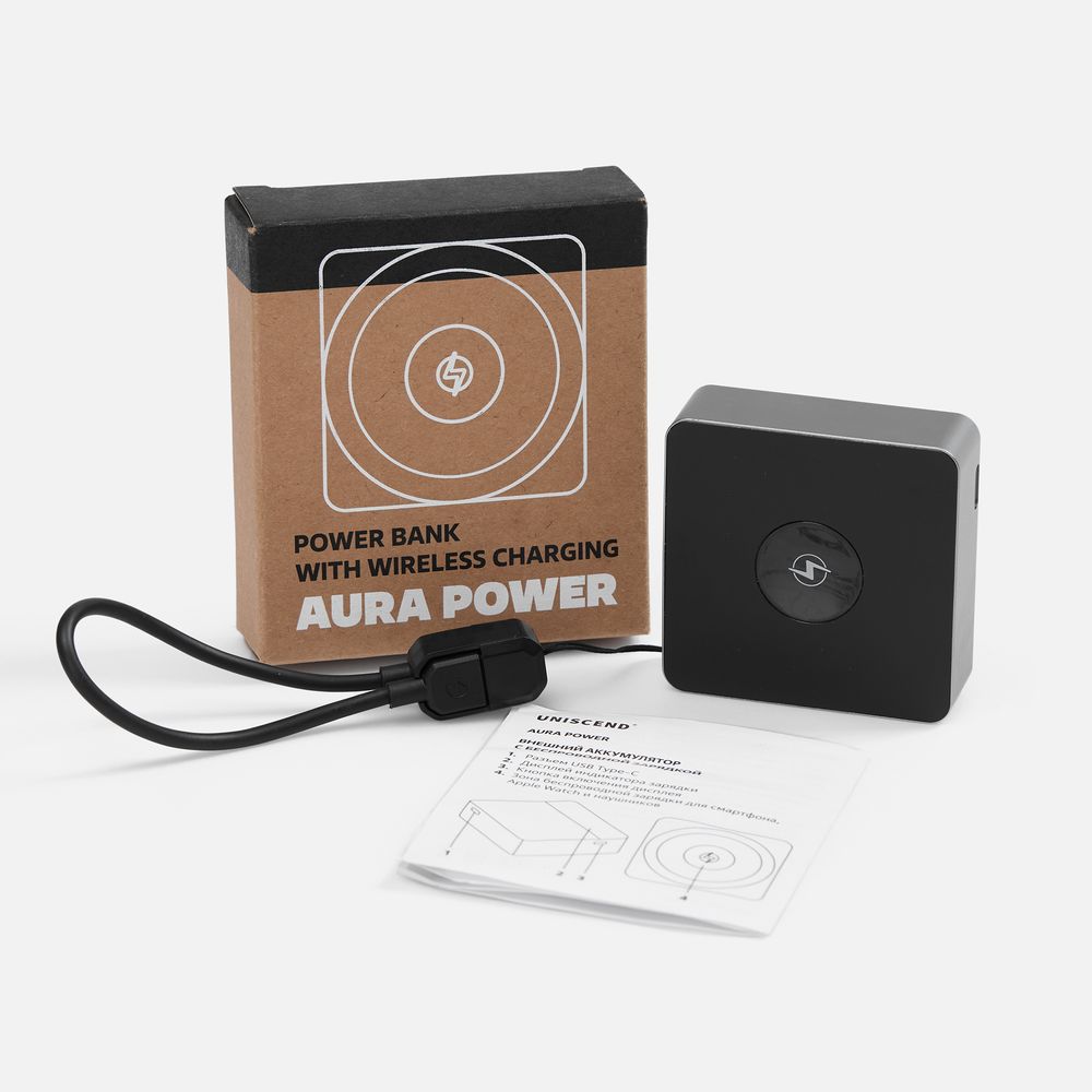 Внешний аккумулятор с беспроводной зарядкой Aura Power 5000 мАч, серый-5