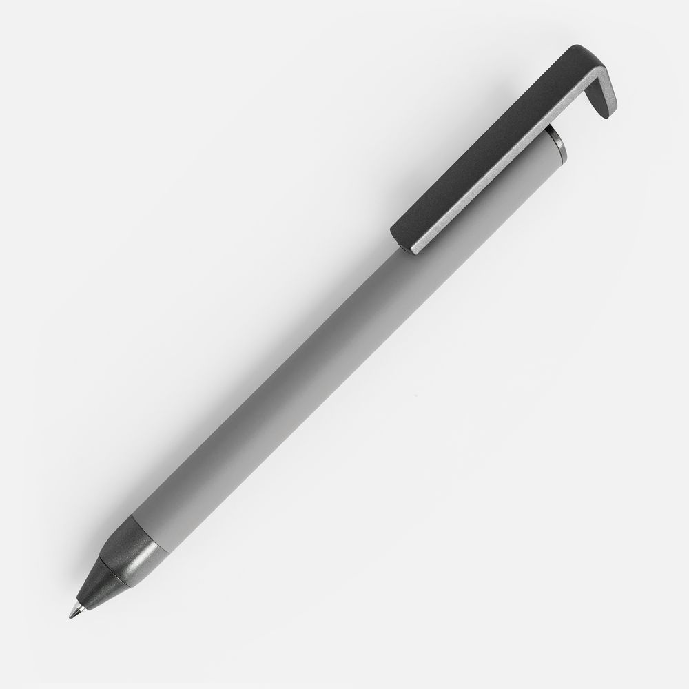 Ручка шариковая Standic с подставкой для телефона, серая-1
